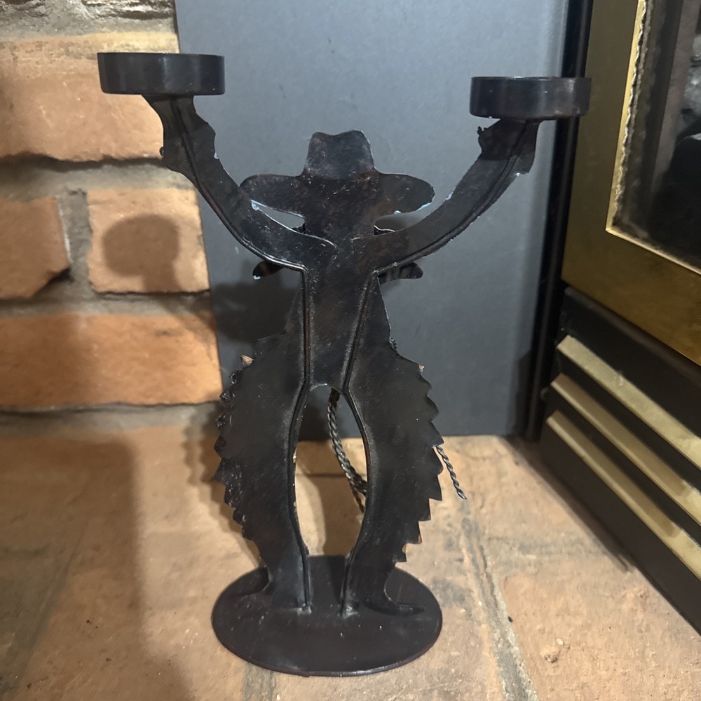Vintage Cowboy Metal Art Tea Candle Holder 10x6.5 In Western - Picture 3 of 11